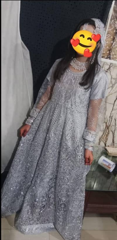 Silver Grey Bridal Maxi | Heavy Embroidered Wedding Dress
