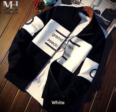Men’s black white printed fleece zipper jacket
