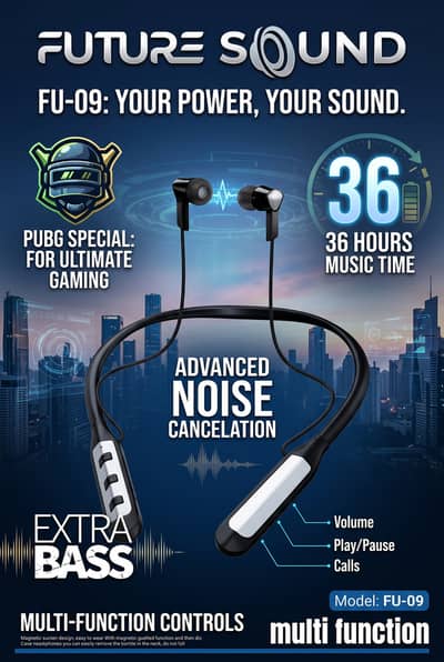 Future Sound FU-09 Wireless Neckband | 36-Hour Battery | PUBG Gaming S