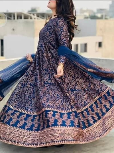 New Stylish Kataan Silk Maxi 3pc - Embroidered Stitched Maxi Dress -
