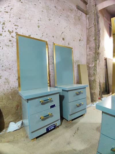 Stylish Table / Vanity with 3 Drawers – Sky Blue & Golden