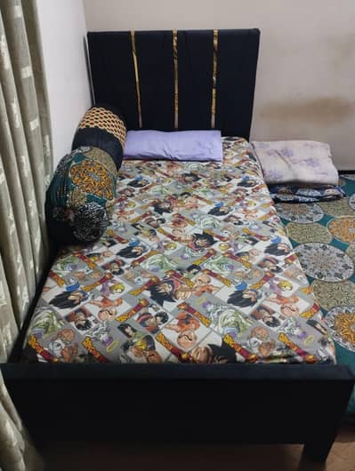 Single bed with 1 big side table without mattress