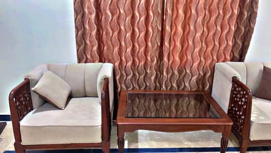 Solid Wood 7-Seater Sofa Set – Like New Condition