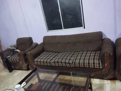 5 seater sofa and wooden bed