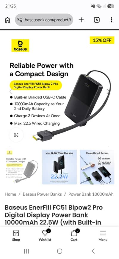 2 Baseus 22.5W Comet Series Dual Cable Digital Display Power Bank