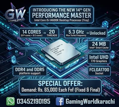 Intel Core i5-14600K Tray Gaming 14h Gen Desktop Processor 14-C 20-T