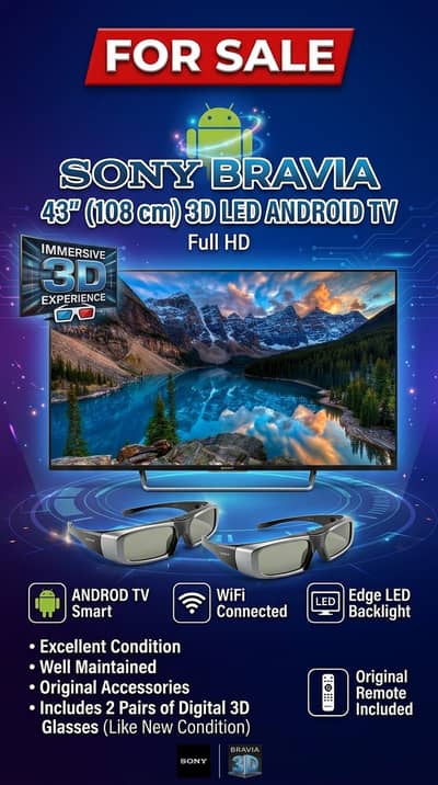 Sony Bravia 3D LED Television 43inch with 2 Glasses