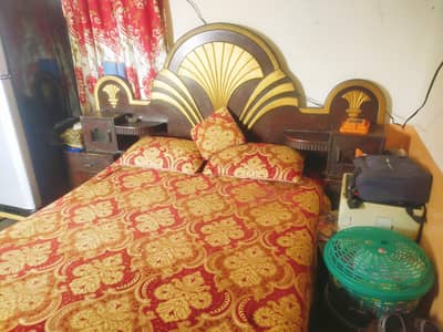 Wooden Double Bed with Attached Side Tables for Sale in Haripur