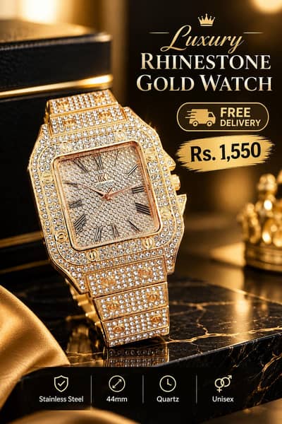 Luxury Rhinestone Gold Watch for Women Men