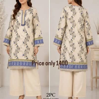2 Pcs Women's Unstitched 3-D Block Printed Suit