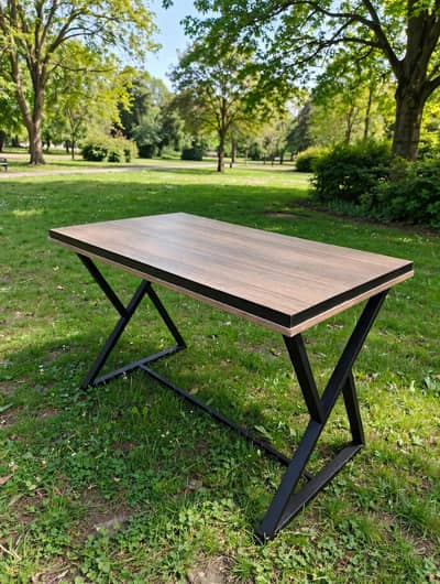 Modern Computer Study Table | Wooden Top with Steel X Legs