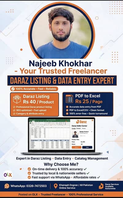 Daraz Listing + Excel Data Entry Expert - Khanqah Dogran