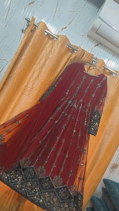 Premium Fancy Maroon Net Maxi + Dupatta (2-Piece)