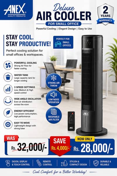 Anex Air Cooler| Room Cooler|Office Air Cooler|Air Cooler with Remote