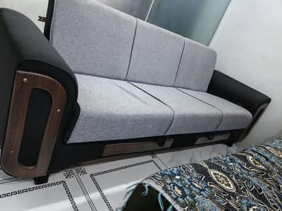 sofa com bed and wooden deewan