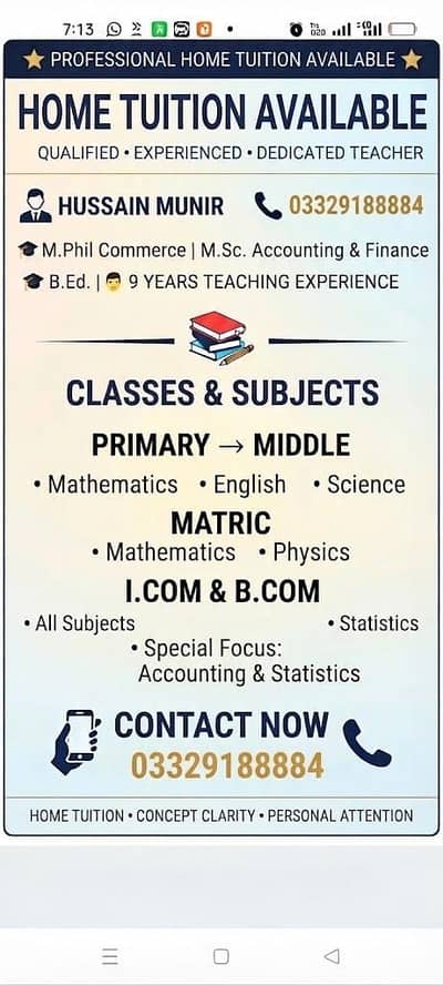 Home tuition available
