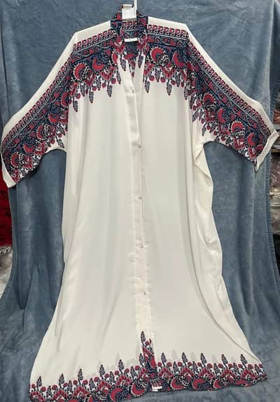 White Kaftan Abaya Women Printed Abaya Dubai Style