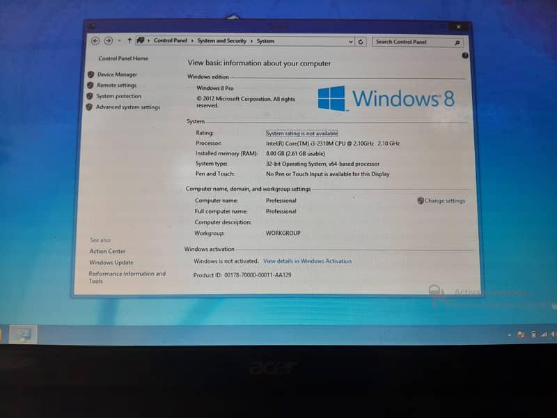 Intel core i3 Processor 8GB RAM/128 HDD 15