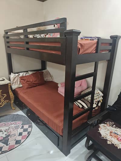 Pure Sheesham Wood Bunk Bed with Storage + Dressing Table