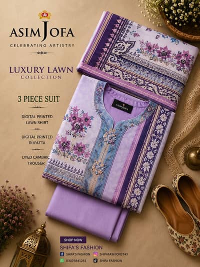 Branded 3pc printed Lawn unstitched suits for Ladies