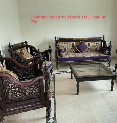 7 Seater Chinyoti sofa +3 tables