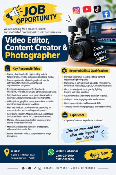 Video Editing, Content Creator, Photography