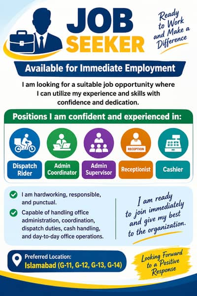 Dispatch Rider,  Office boy, Admin Supervisor, Admin Coardinater