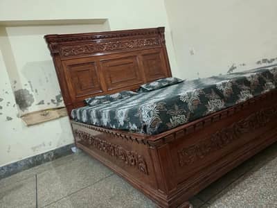 Wooden Bed Set with Mattress Complete