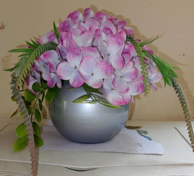 Artificial Hydrangea in Metalic Vase