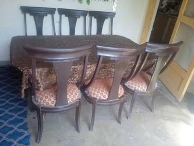 Dining Table With 6 Chairs Strong Wood With Cushioned Seat Chairs