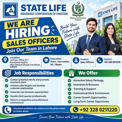 Sales Officers Required – State Life Insurance Corporation | Lahore