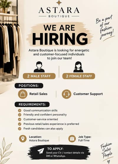 NEED 2 male and female for our boutique