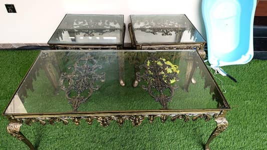 3-Piece Glass Top Coffee Table Set (1 Center Table + 2 Side Tables)