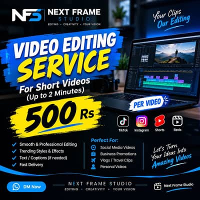  Professional Video Editing | Short Videos Up to 2 Minutes | Rs. 500