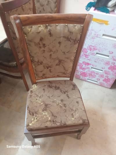 6 Seater Wooden Dining Table with Marble Top & 6 Chairs