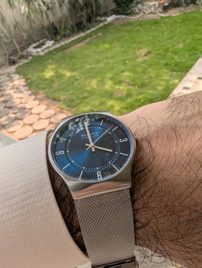Skagen Denmark Grenen Three-Hand Silver Stainless Steel Mesh Watch
