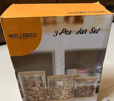 Welldeco 3-Piece Glass Jar Set with Wooden Lids (Brand New)