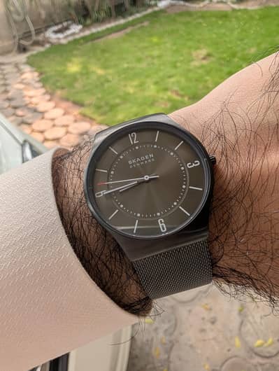 Skagen Denmark Grenen Three-Hand Charcoal Stainless Steel Mesh Watch