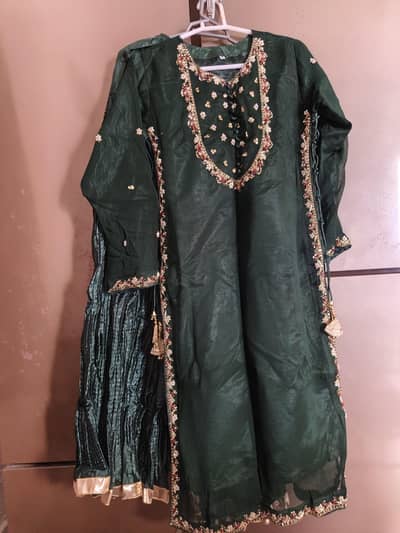 Beautiful Dark Green Embroidered 3-Piece Dress