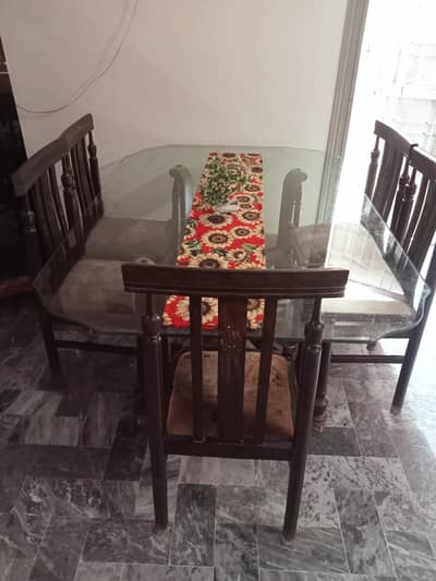 Six seater glass wood dining table