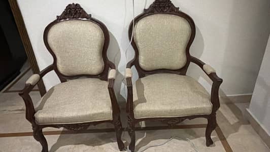 Elegant Antique Wooden Armchairs – Set of 2