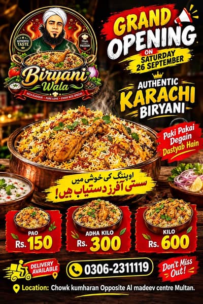 Cattering service available. Authentic karachi biryani