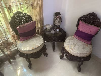 Solid Wood Carved Furniture Set - Sofa Set, Accent Chairs & Jhoola