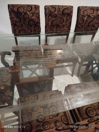 Glass Top Dining Table with 6 Chairs