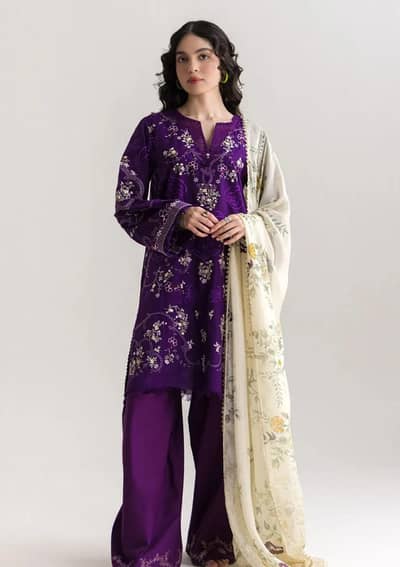 Dhanak Marina 3PC Embroidered - Purple  Coco Style - New