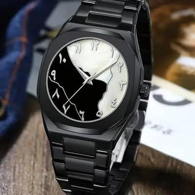 Men black carbon fiber Arabic dial watch