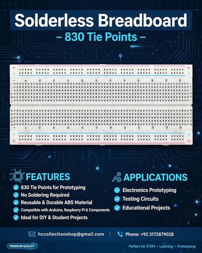 Breadboard 830 Points - Solderless PCB for Arduino Projects - Turbat`