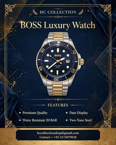 100% OriginalHUGO BOSS stainless steel- Blue Dial Steel Strap with Box