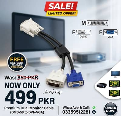DMS-59 to VGA Cable (Kanghi Cable) DVI2 , DVI , 60 Pins to Dual VGA