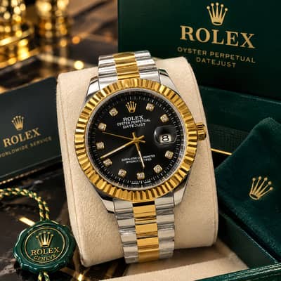 Rolex Watch Datejust Two-Tone Black Dial Luxury Watch.